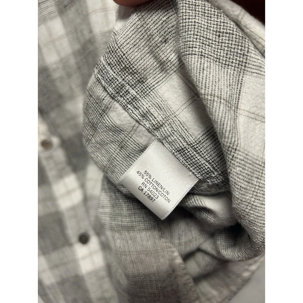 Banana Republic Shirt Men's XL Button Up White Plaid Linen Cotton Lightweight‎